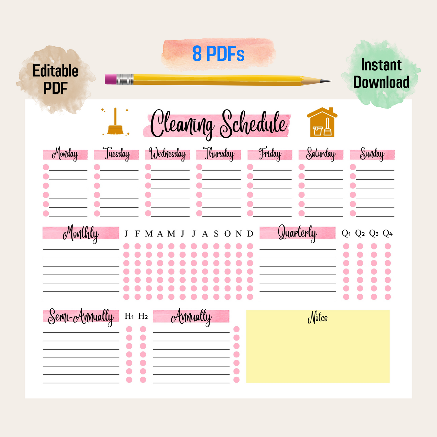 Cleaning Planner For Edit Rainbow Color Printable, Cleaning Checklist For Fillable, Cleaning Schedule For Weekly House Chore List Printable