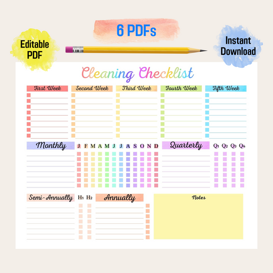 Editable Cleaning Schedule 2: Rainbow Color