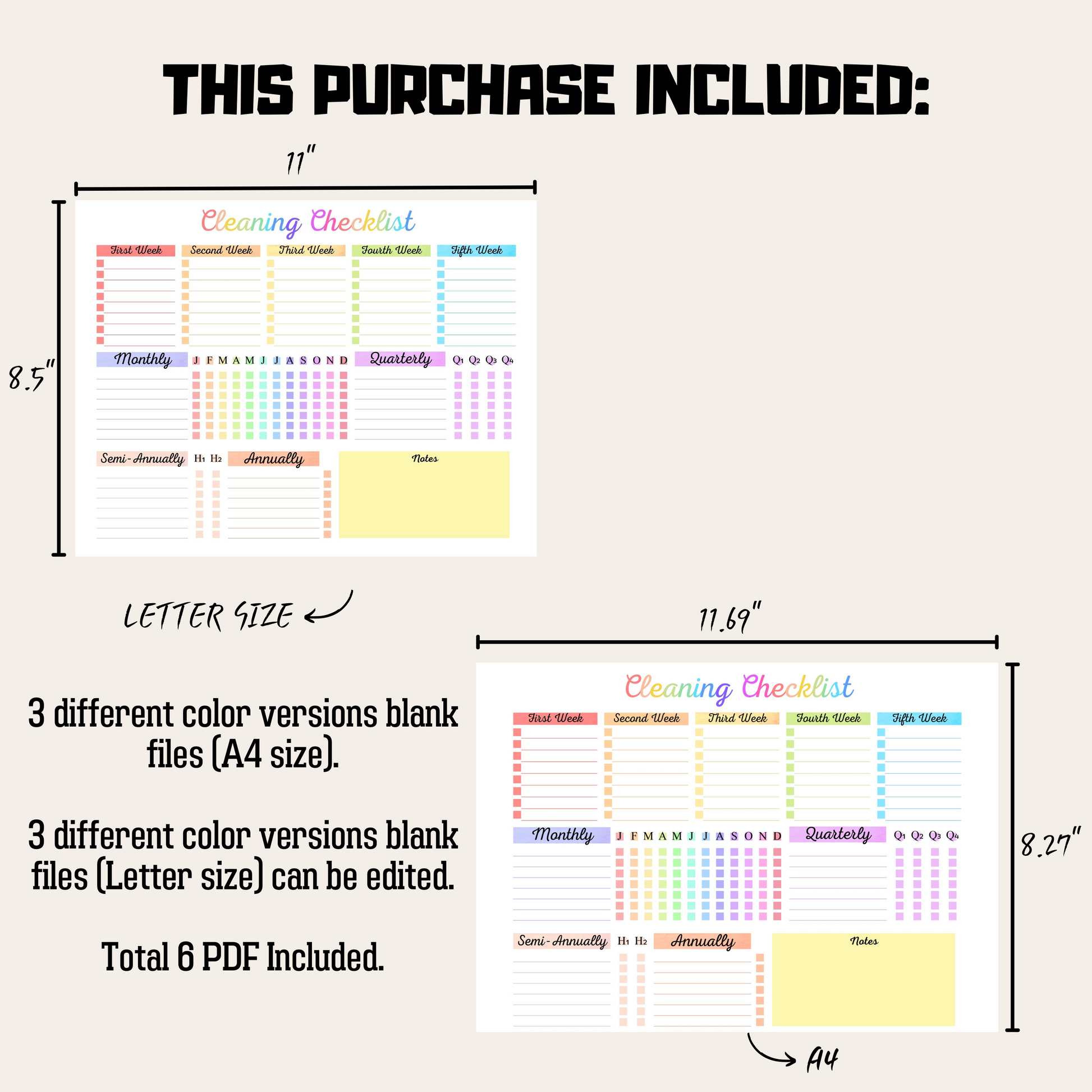 Editable Cleaning Schedule 2: Rainbow Color Product Information Details And Print Out Size Demo