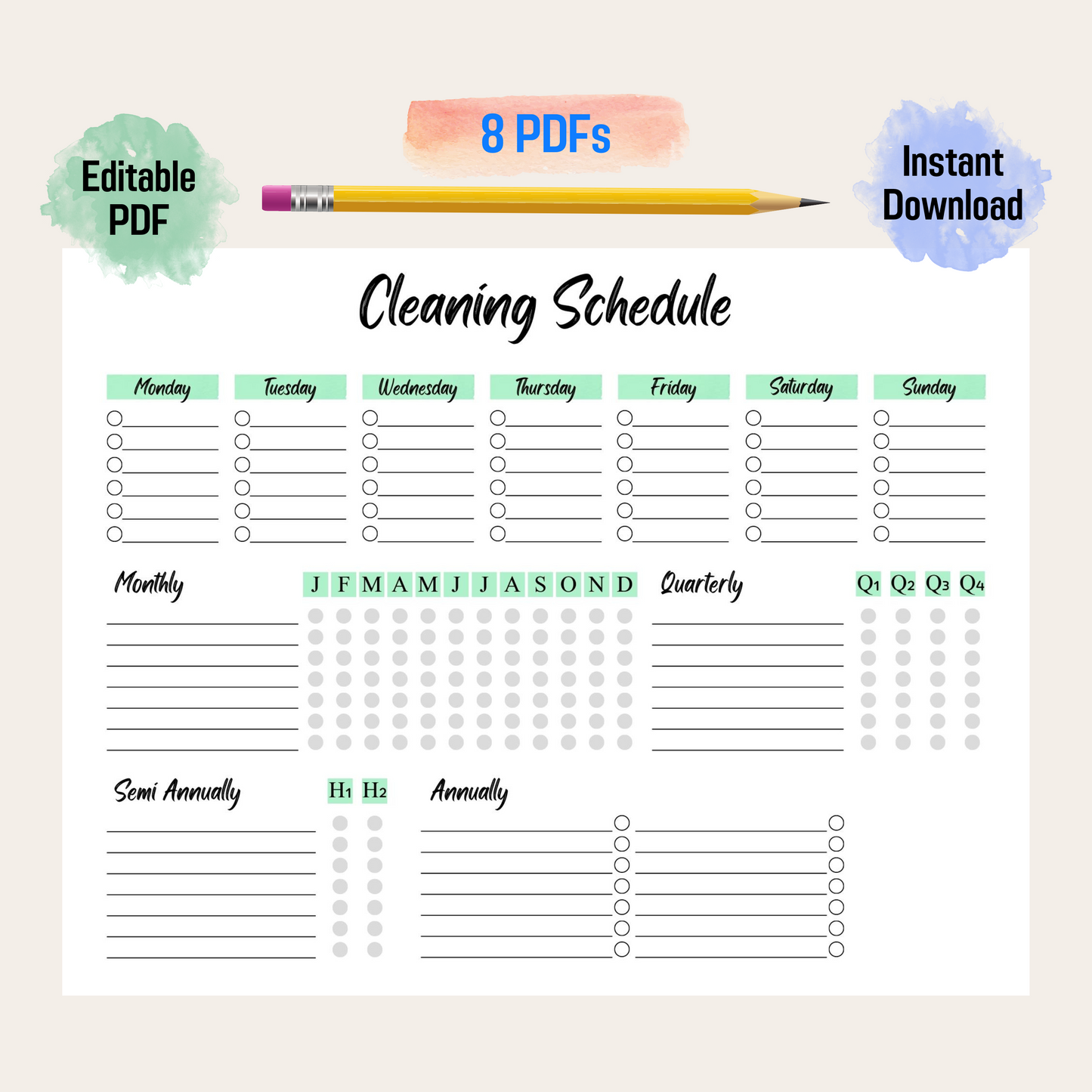 Customizable Cleaning Schedule Rainbow Color Printable, For Daily Weekly Chores, Routines, Goals, Checklist, For Kids Teens Adults