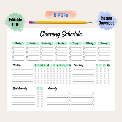 Customizable Cleaning Schedule Rainbow Color Printable, For Daily Weekly Chores, Routines, Goals, Checklist, For Kids Teens Adults