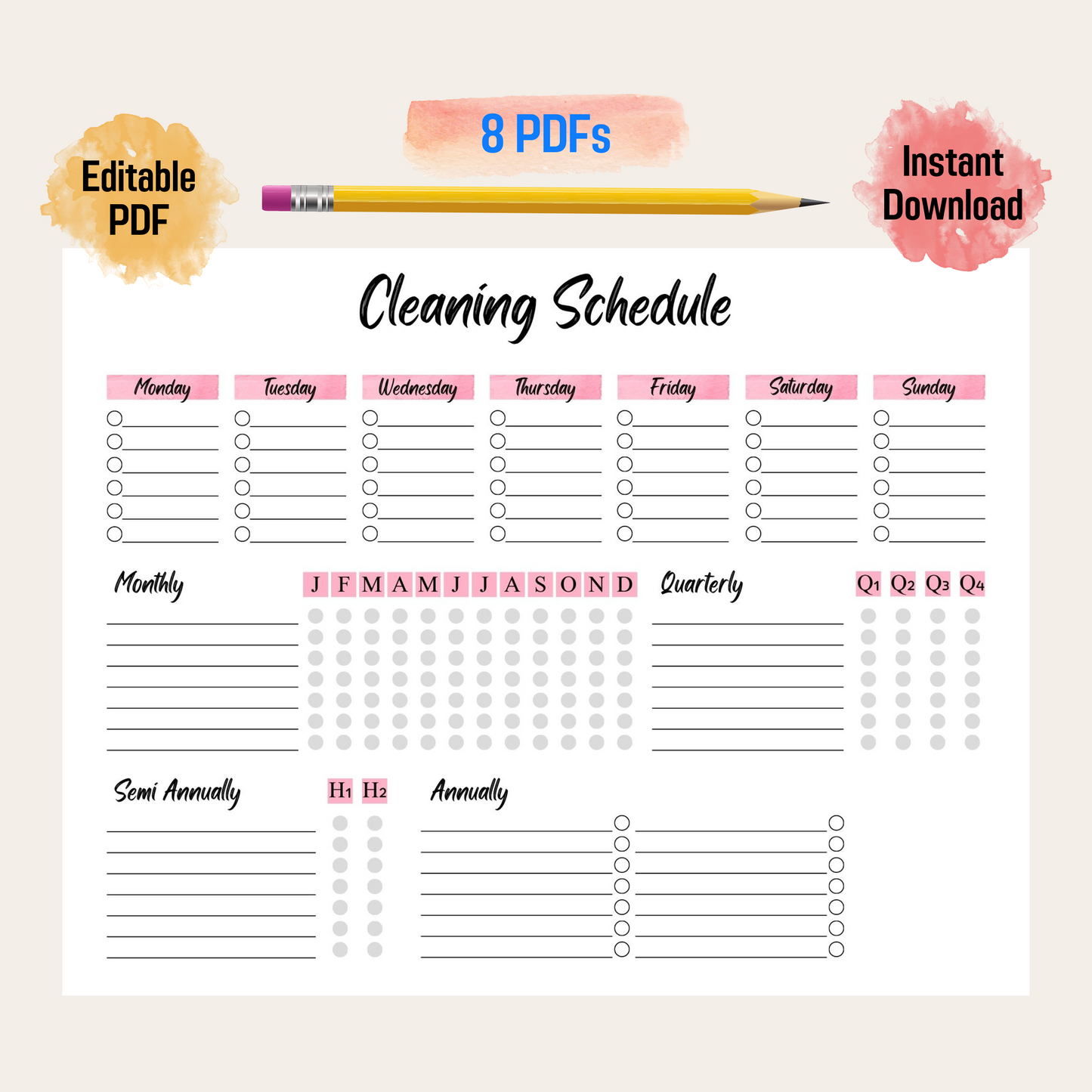 Customizable Cleaning Schedule Rainbow Color Printable, For Daily Weekly Chores, Routines, Goals, Checklist, For Kids Teens Adults