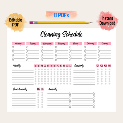 Customizable Cleaning Schedule Rainbow Color Printable, For Daily Weekly Chores, Routines, Goals, Checklist, For Kids Teens Adults