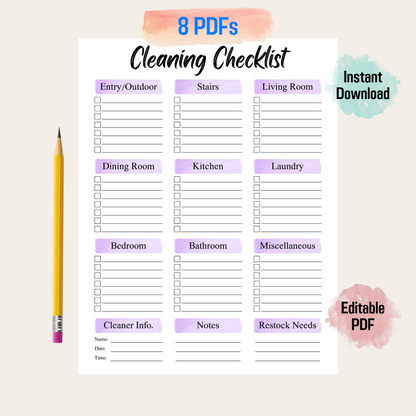Efficient Airbnb Cleaning Schedule Printable For Spotless Homes Rainbow Color, EDITABLE Cleaning Planner, Household Planner Printable PDF