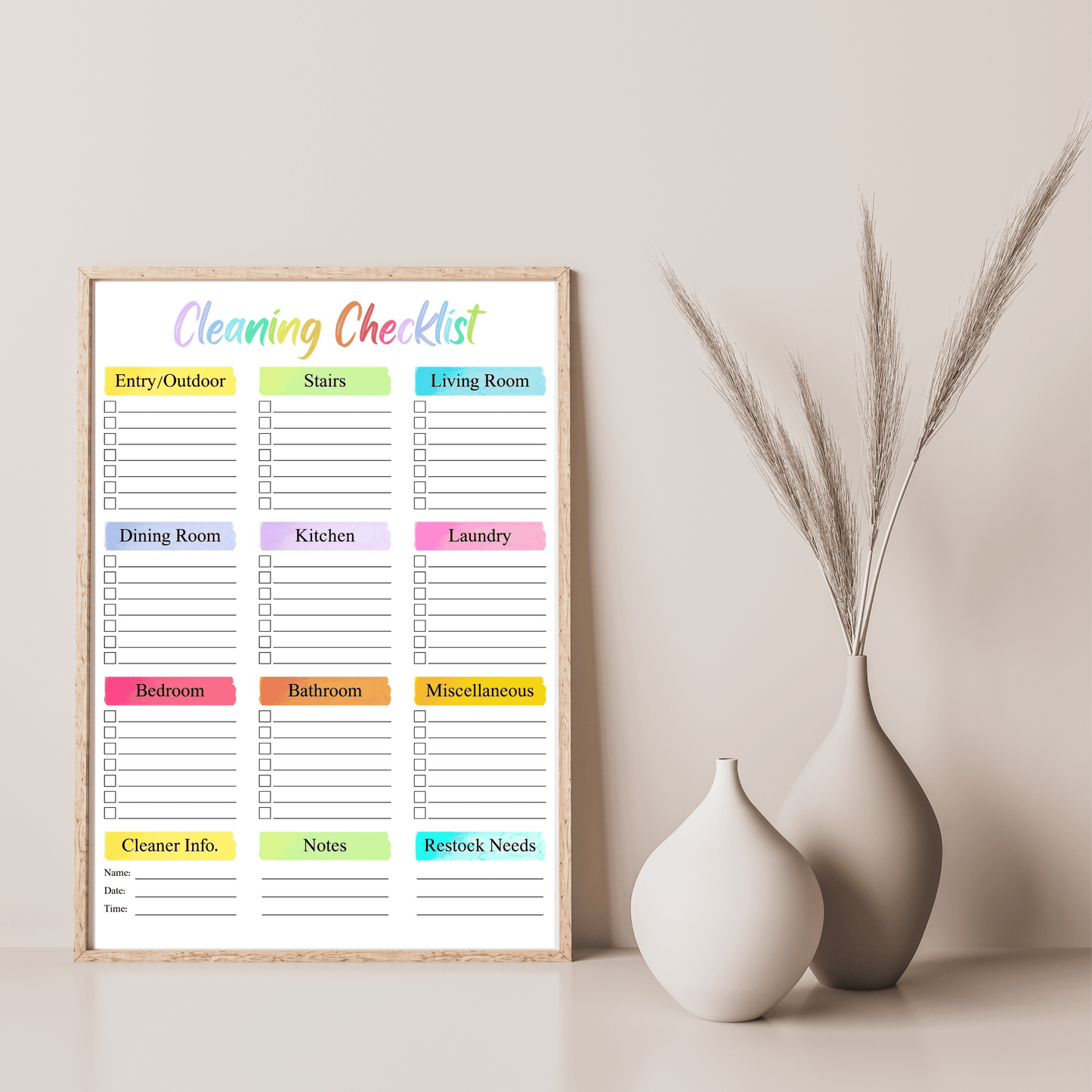 Editable Cleaning Schedule 4: Rainbow Color Print Out Demo
