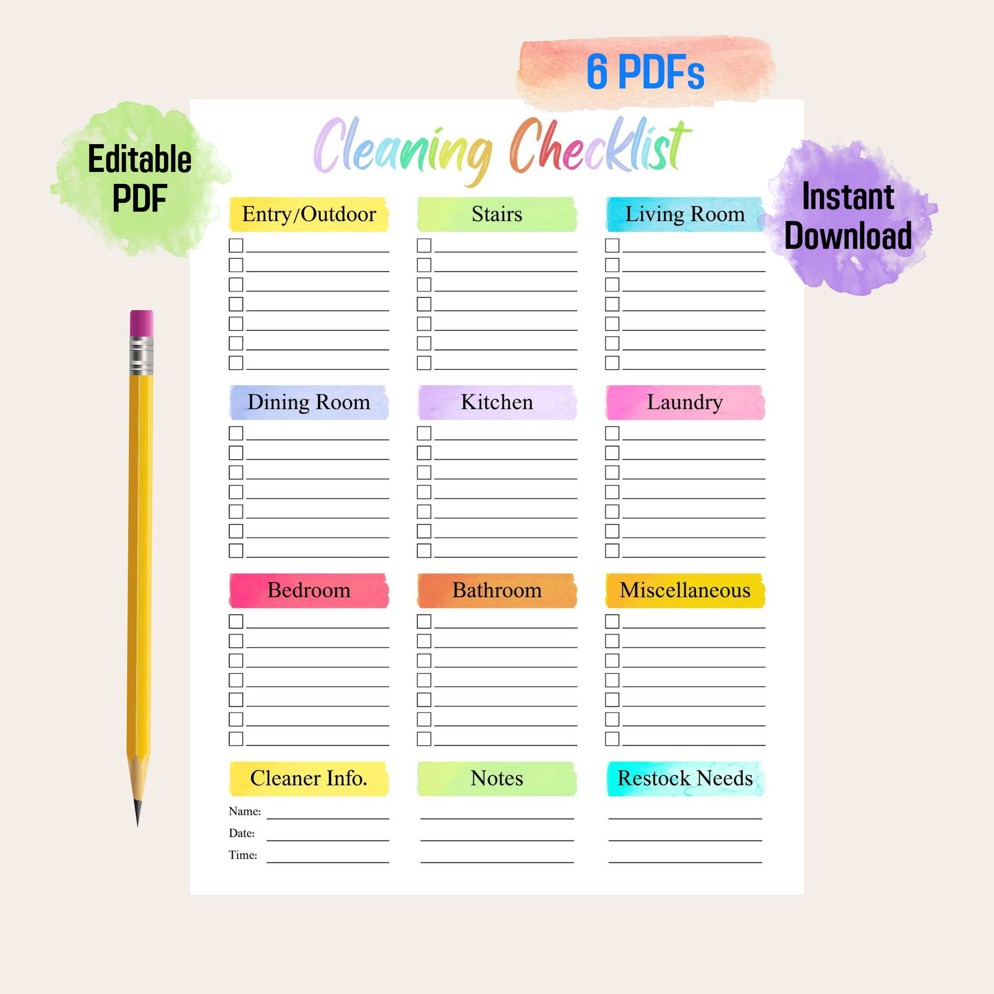 Editable Cleaning Schedule 4: Rainbow Color