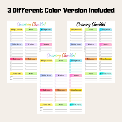 Editable Cleaning Schedule 4: Rainbow Color 3 Versions Included