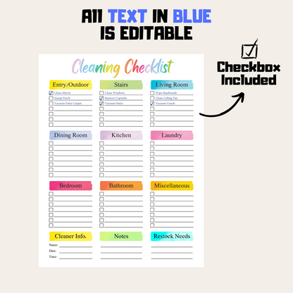 Editable Cleaning Schedule 4: Rainbow Color Editable Demo Display