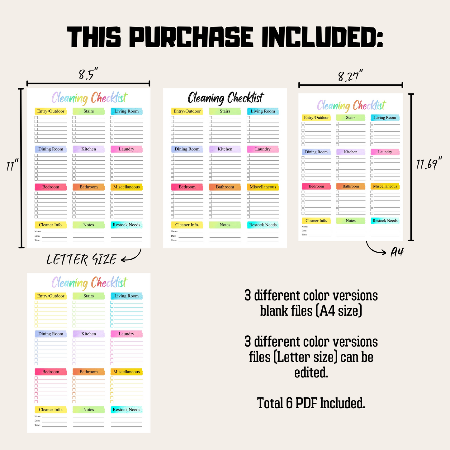 Editable Cleaning Schedule 4: Rainbow Color Product Information Details And Print Out Size Demo
