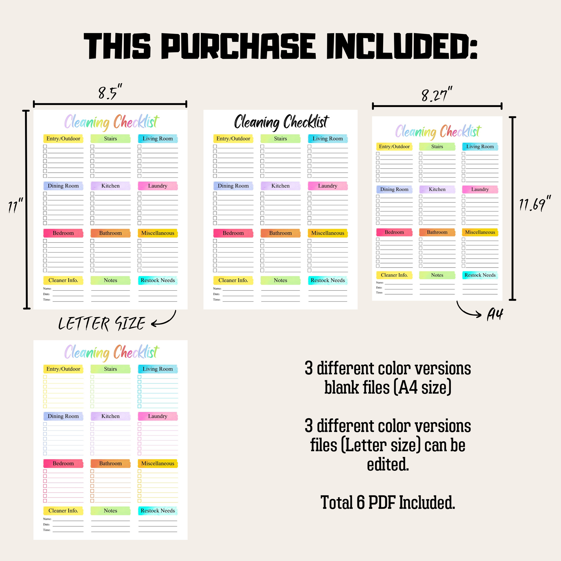 Editable Cleaning Schedule 4: Rainbow Color Product Information Details And Print Out Size Demo