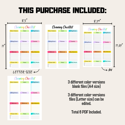 Editable Cleaning Schedule 4: Rainbow Color Product Information Details And Print Out Size Demo