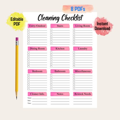 Efficient Airbnb Cleaning Schedule Printable For Spotless Homes Rainbow Color, EDITABLE Cleaning Planner, Household Planner Printable PDF