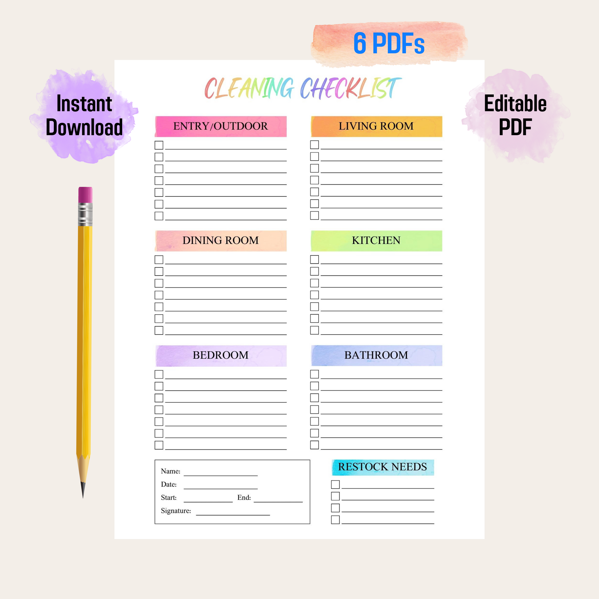 Editable Cleaning Schedule 5: Rainbow Color