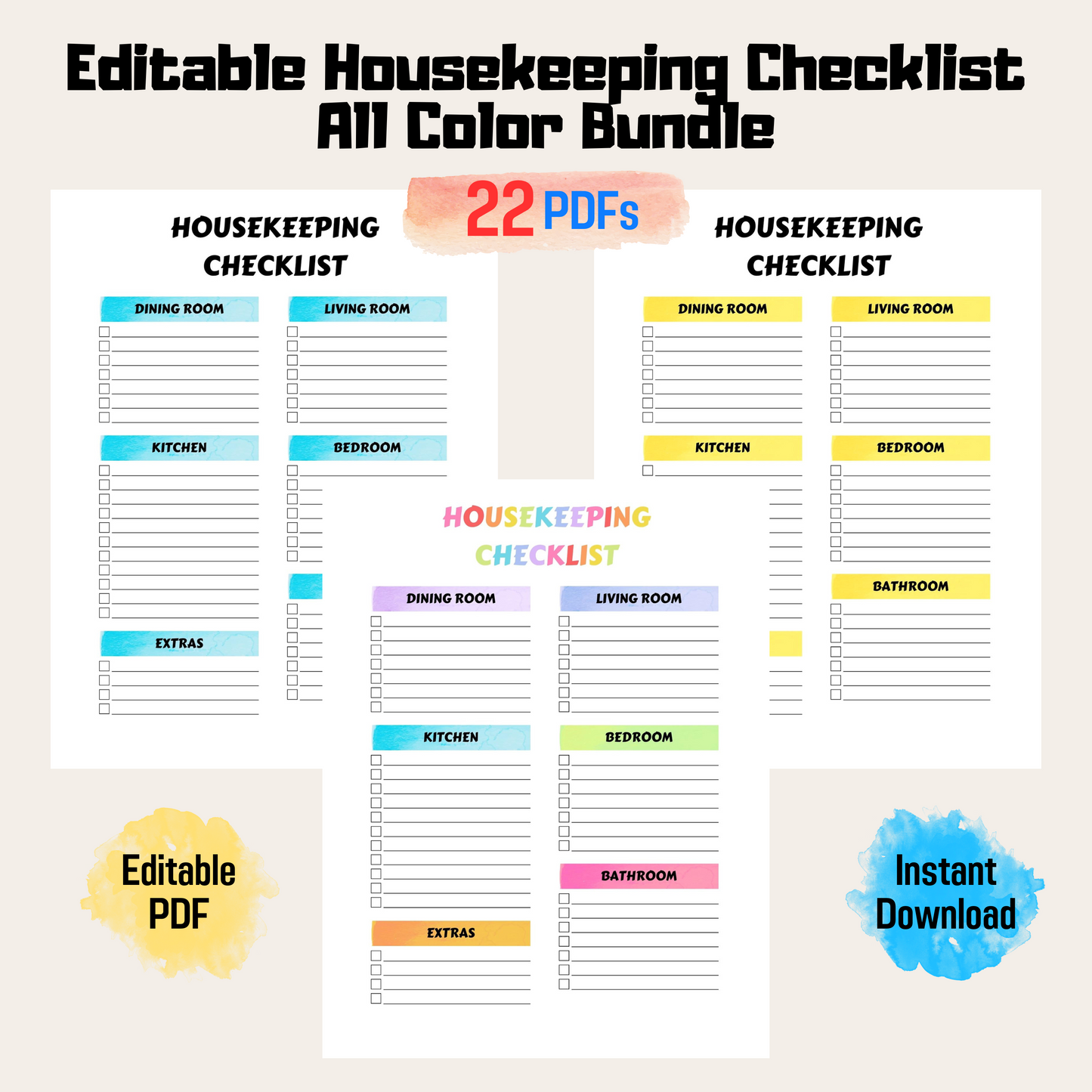 Editable Airbnb Housekeeping Checklist Rainbow Color, Editable Cleaning Schedule, Adhd Clean Home, Cleaning Planner, House Chore List