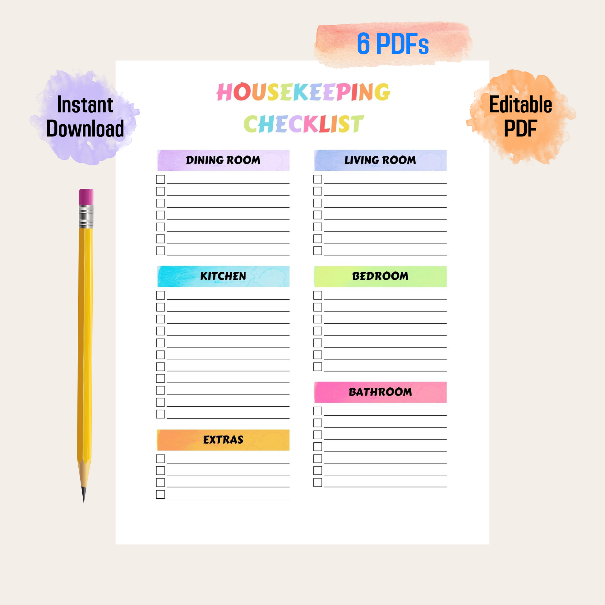 Editable Cleaning Schedule 6: Rainbow Color