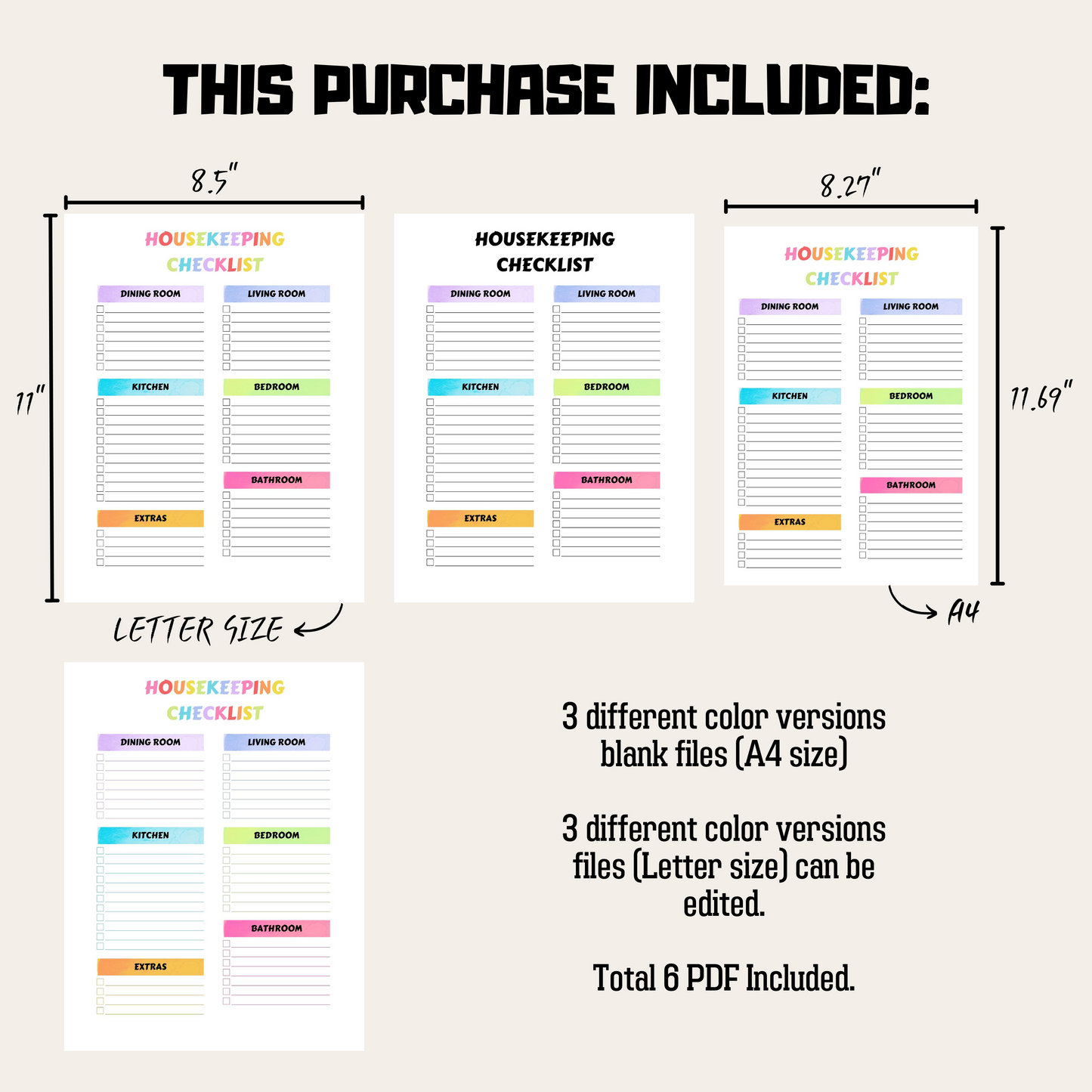 Editable Cleaning Schedule 6: Rainbow Color Product Information Details And Print Out Size Demo