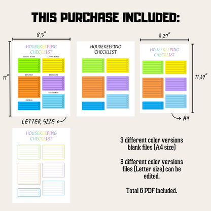 Editable Cleaning Schedule 7: Rainbow Color Product Information Details And Print Out Size Demo