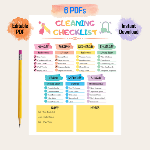 Cleaning Checklist For Edit Rainbow Color, Household Planner Printable ...