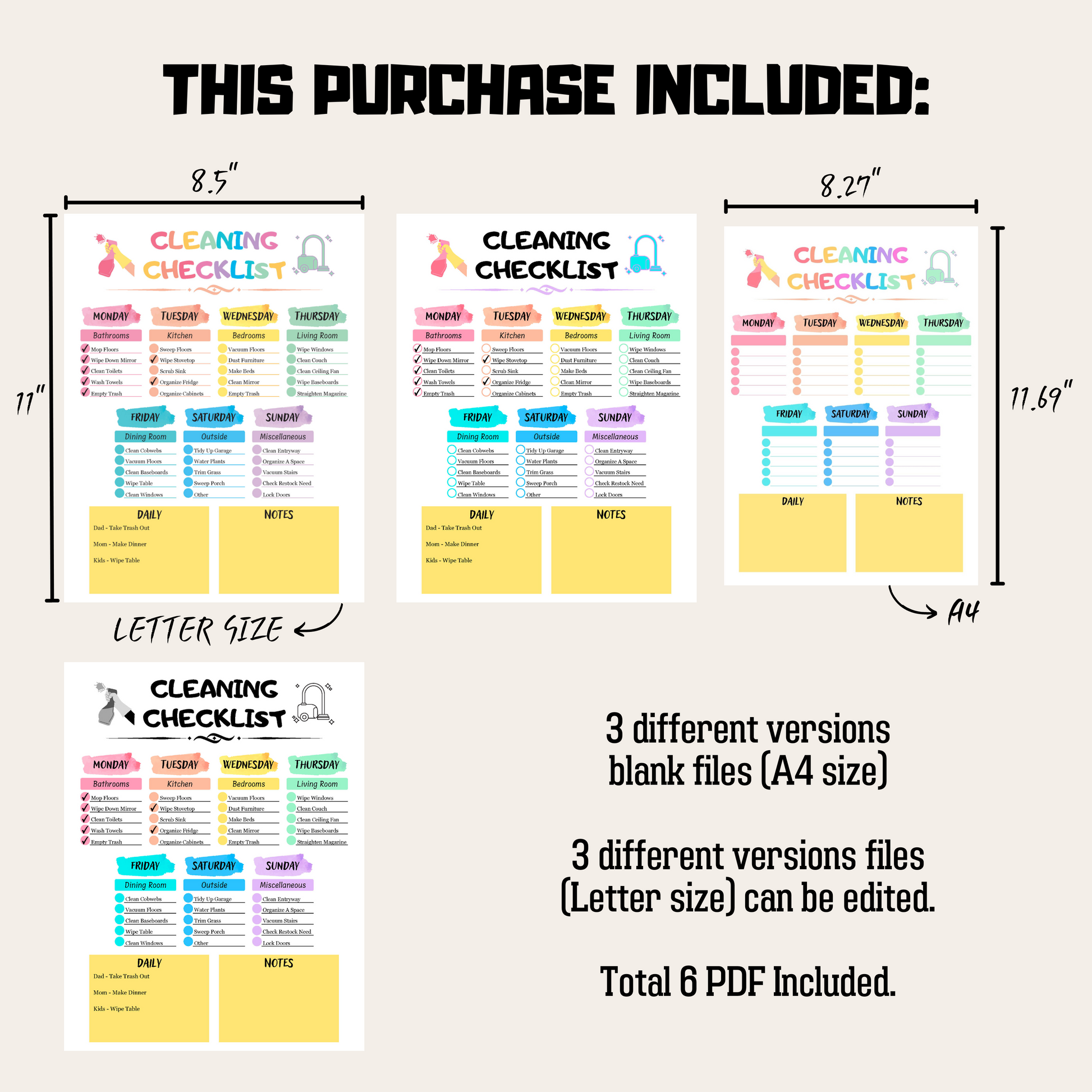 Editable Cleaning Schedule 8: Rainbow Color Product Information Details And Print Out Size Demo