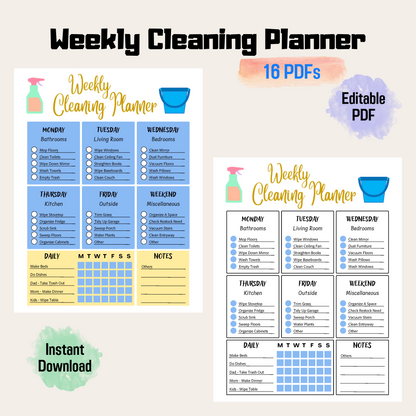 Weekly Cleaning Planner For Edit Rainbow Color, Weekly Chores, Routines, Goals, Checklist, Cleaning Schedule, EDITABLE Cleaning Planner PDF