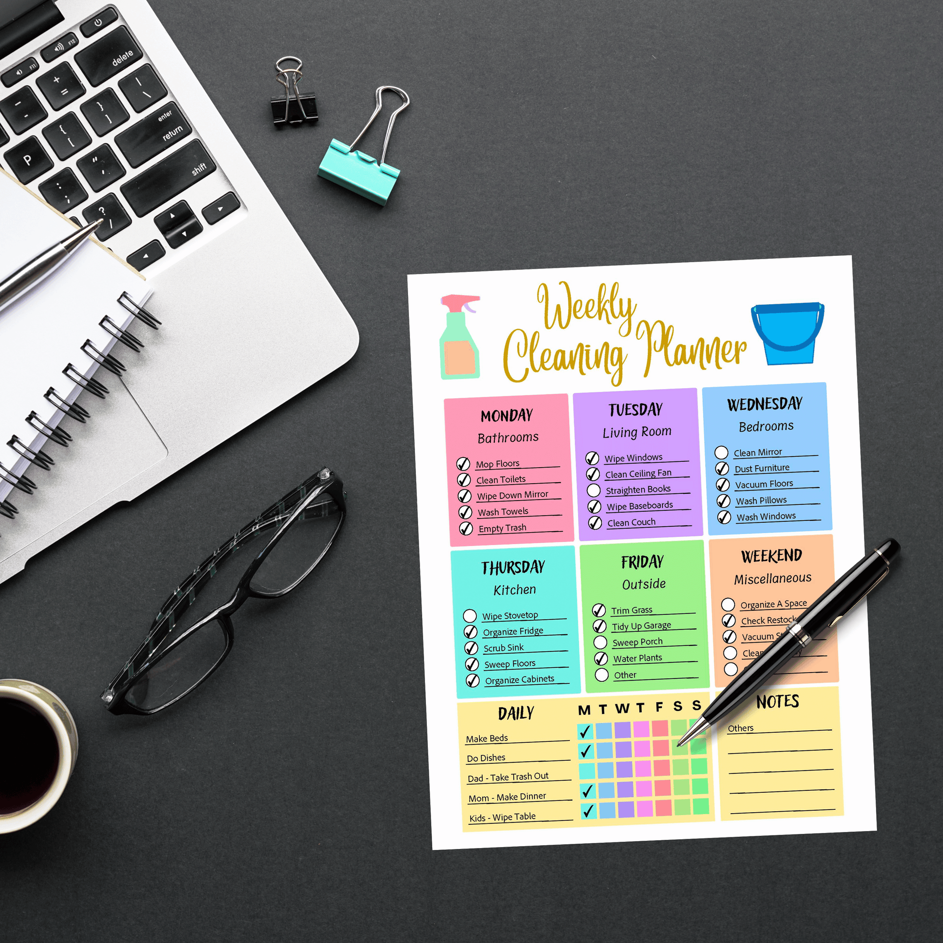 Editable Cleaning Schedule 9: Rainbow Color Print Out Demo