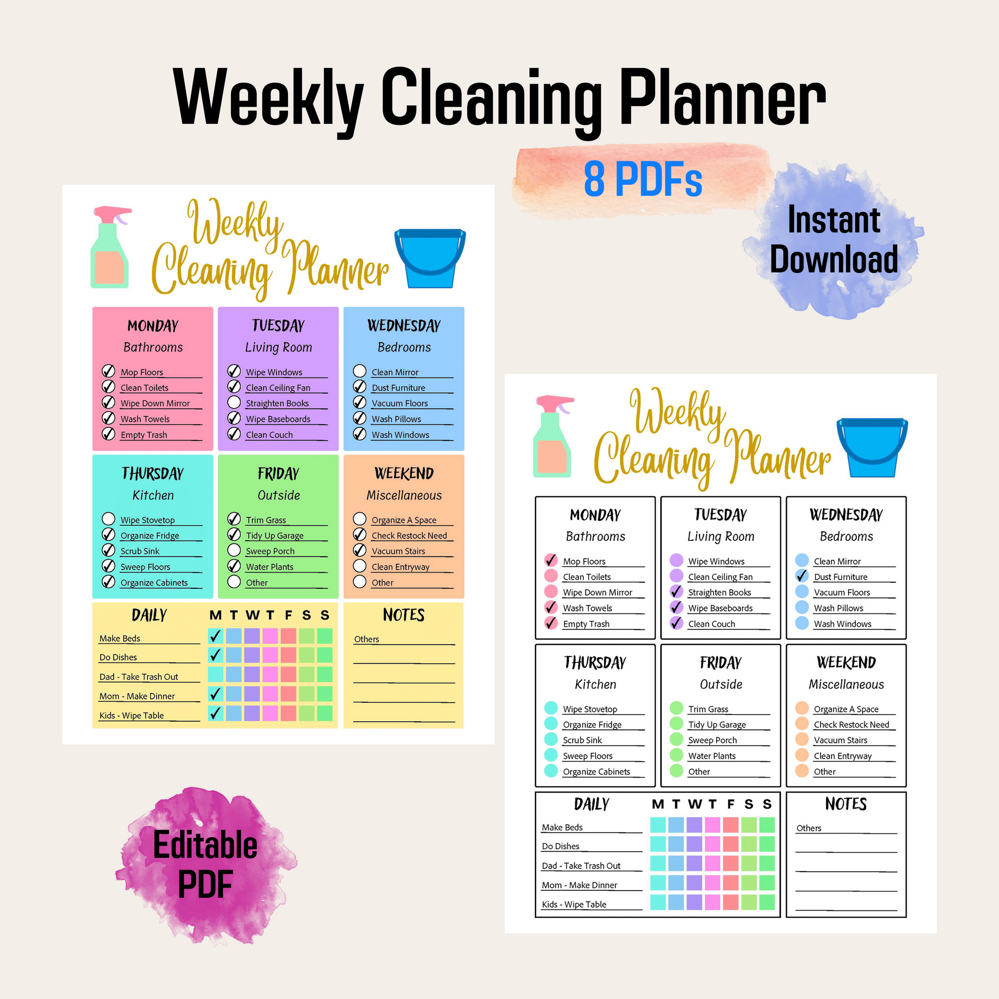 Editable Cleaning Schedule 9: Rainbow Color