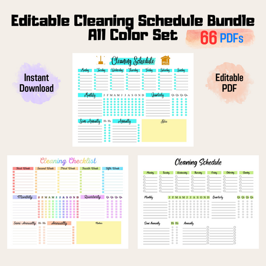 Editable Cleaning Schedule Bundle 1: All Color Bundle