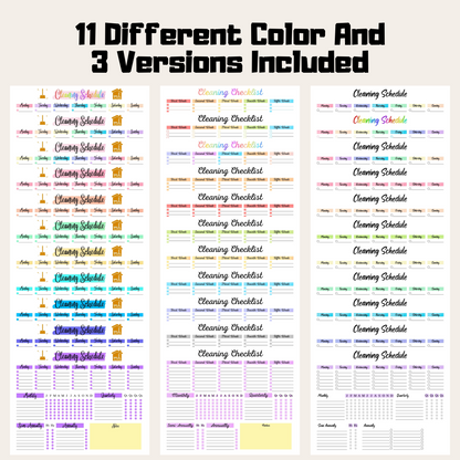 Editable Cleaning Schedule Bundle 1: All Color Bundle 11 Different Color and 3 Versions Included