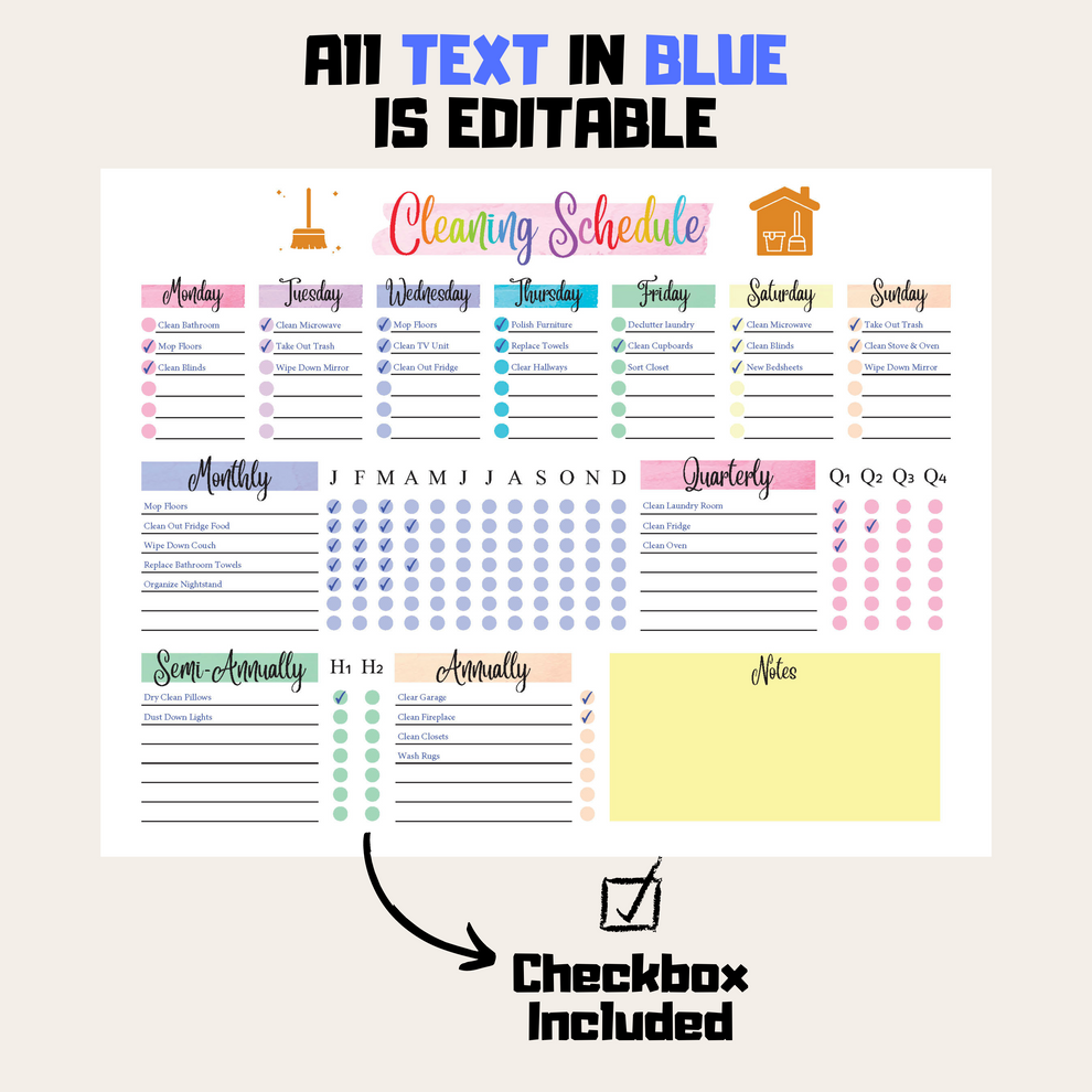 Editable Cleaning Schedule All Color Mega Bundle, Printable Cleaning C ...