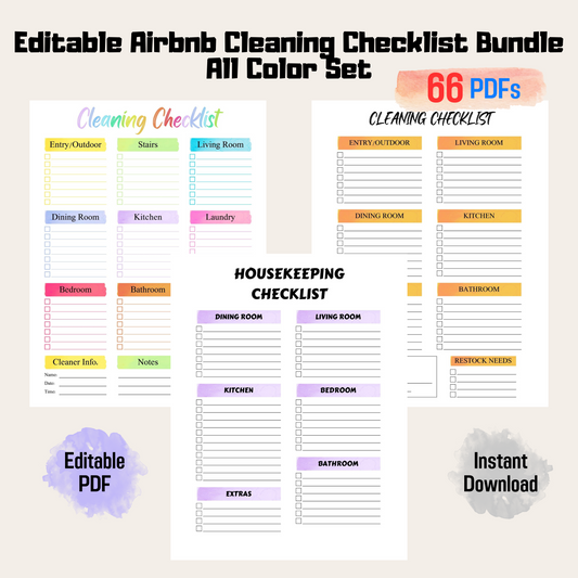 Editable Cleaning Schedule Bundle 2: All Color Bundle