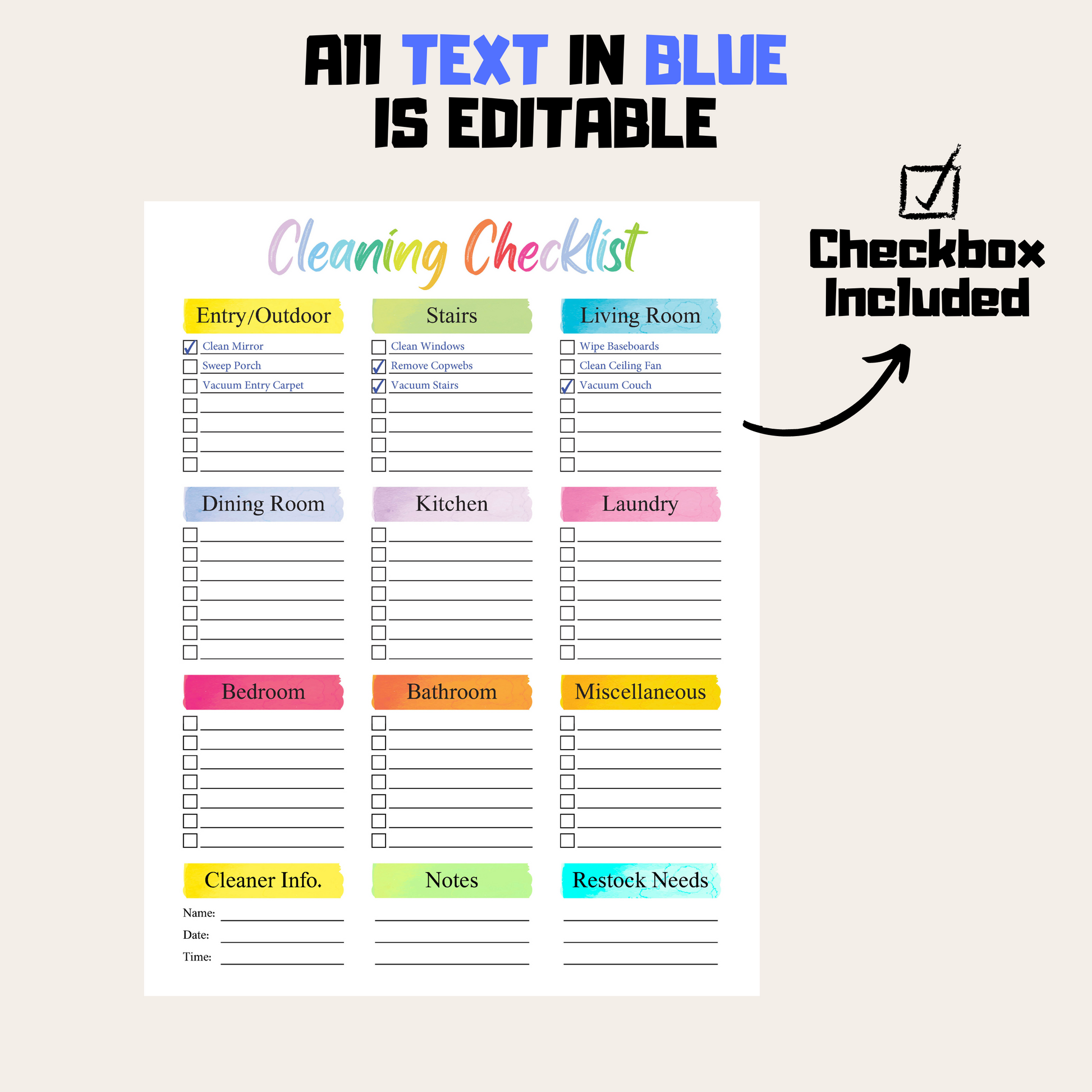 Editable Cleaning Schedule Bundle 2: All Color Bundle Editable Demo Display