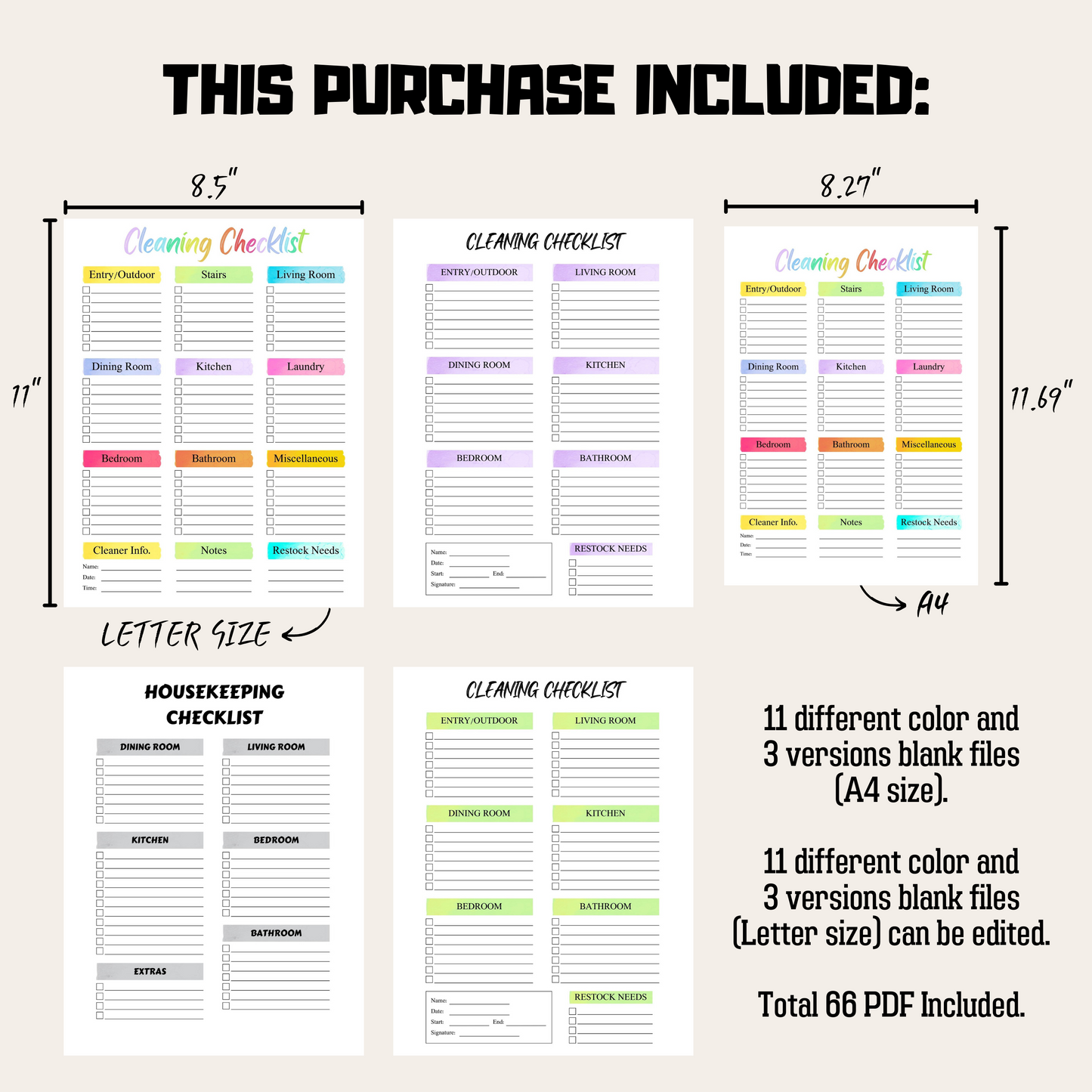 Editable Cleaning Schedule Bundle 2: All Color Bundle Product Information Details And Print Out Size Demo