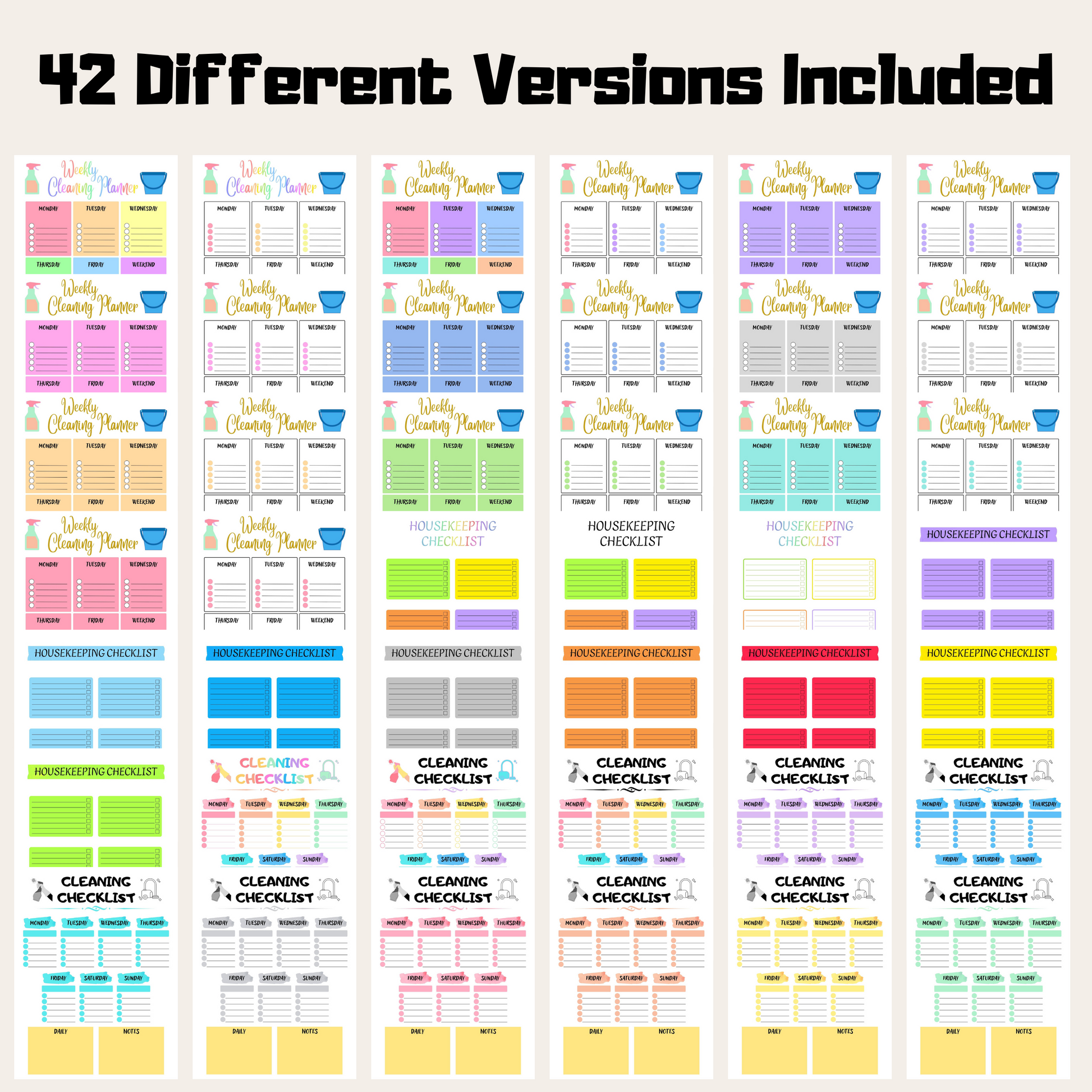 Editable Cleaning Schedule Bundle 3: All Color Bundle 42 Versions Included