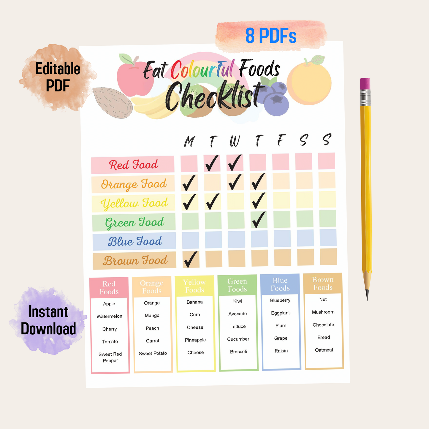 Editable Eat Colourful Foods Checklist 1