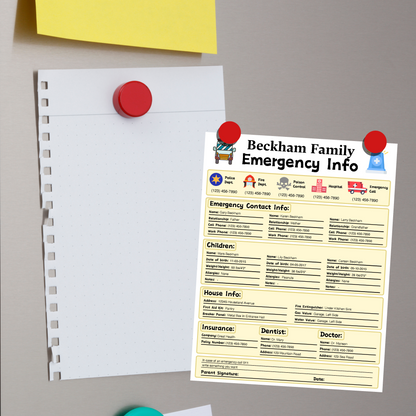 Editable Emergency Contact Information Sheet Bundle 1: All Color Bundle Print Out Demo