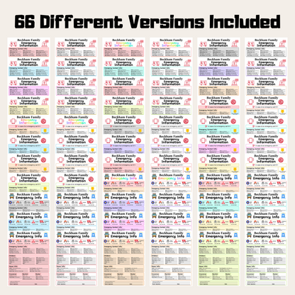 Editable Emergency Contact Information Sheet Bundle 1: All Color Bundle 66 Versions Included