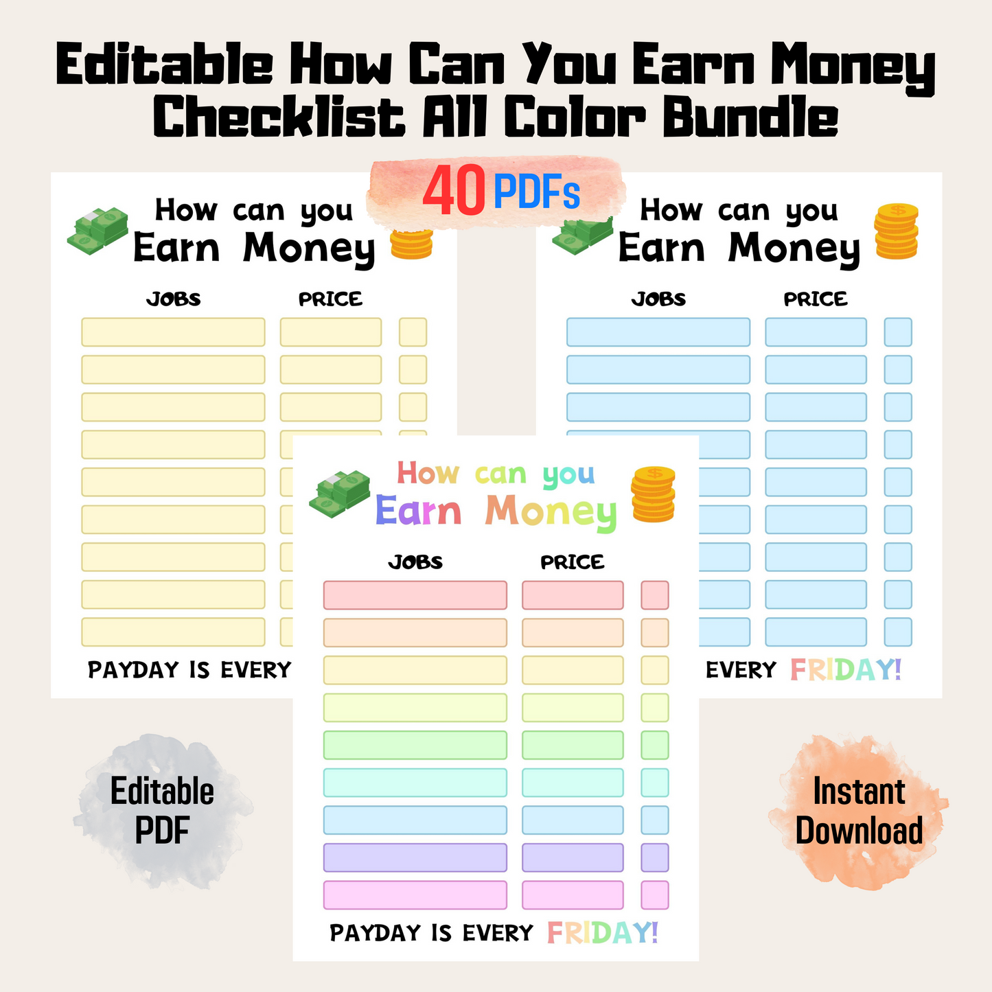 How to Earn Money Chore Chart, Responsibility Chart for Kids, Customizable Allowance Chore Chart for Kids, Printable Chore Chart For Kids