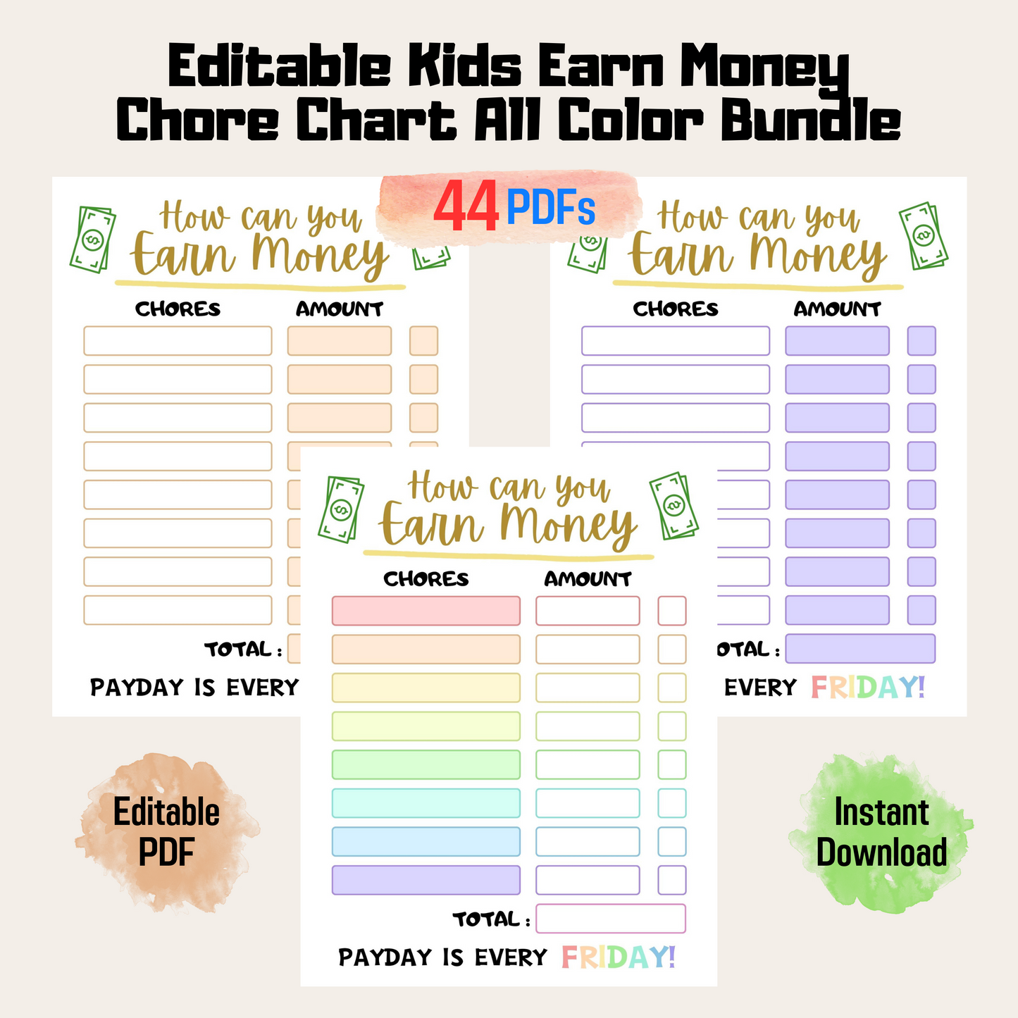 How to Earn Money Chore Chart Printable, Editable Responsibility Chart for Kids, Editable Allowance Chart, Chore Chart For Kids PDF