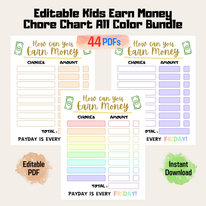 How to Earn Money Chore Chart Printable, Editable Responsibility Chart for Kids, Editable Allowance Chart, Chore Chart For Kids PDF