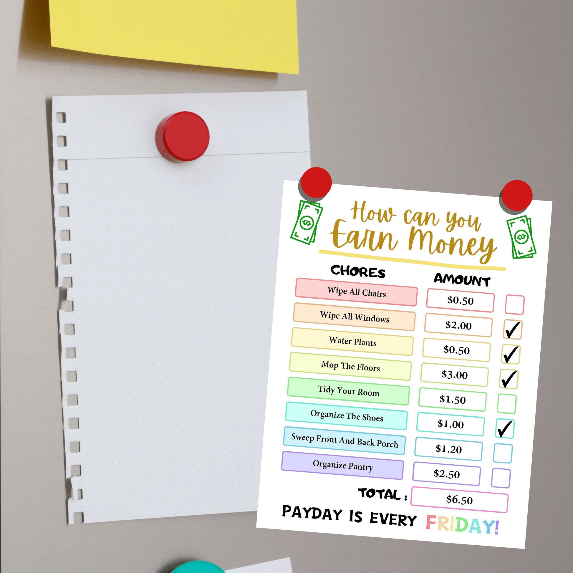 Editable How To Earn Money Chore Chart 2: Rainbow Color Print Out Demo