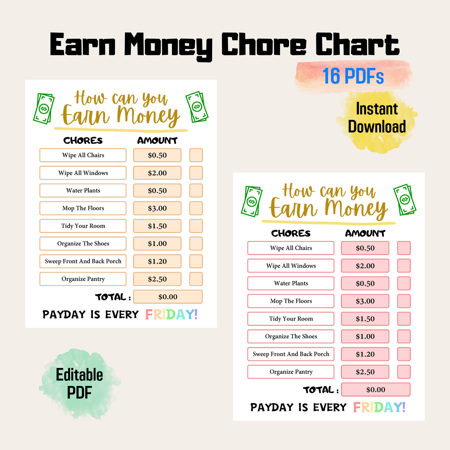 How to Earn Money Chore Chart Printable, Editable Responsibility Chart for Kids, Editable Allowance Chart, Chore Chart For Kids PDF