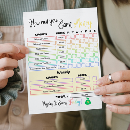 Editable How To Earn Money Chore Chart 4: Rainbow Color Print Out Demo