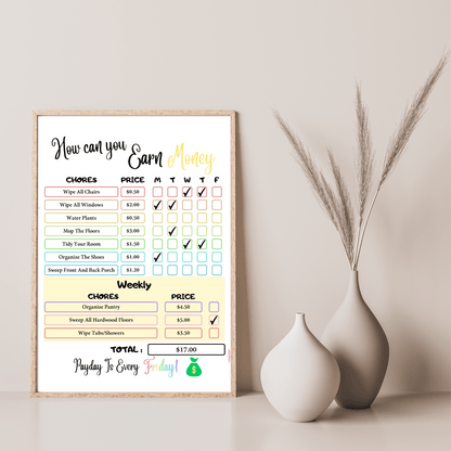 Editable How To Earn Money Chore Chart 4: Rainbow Color Print Out Demo