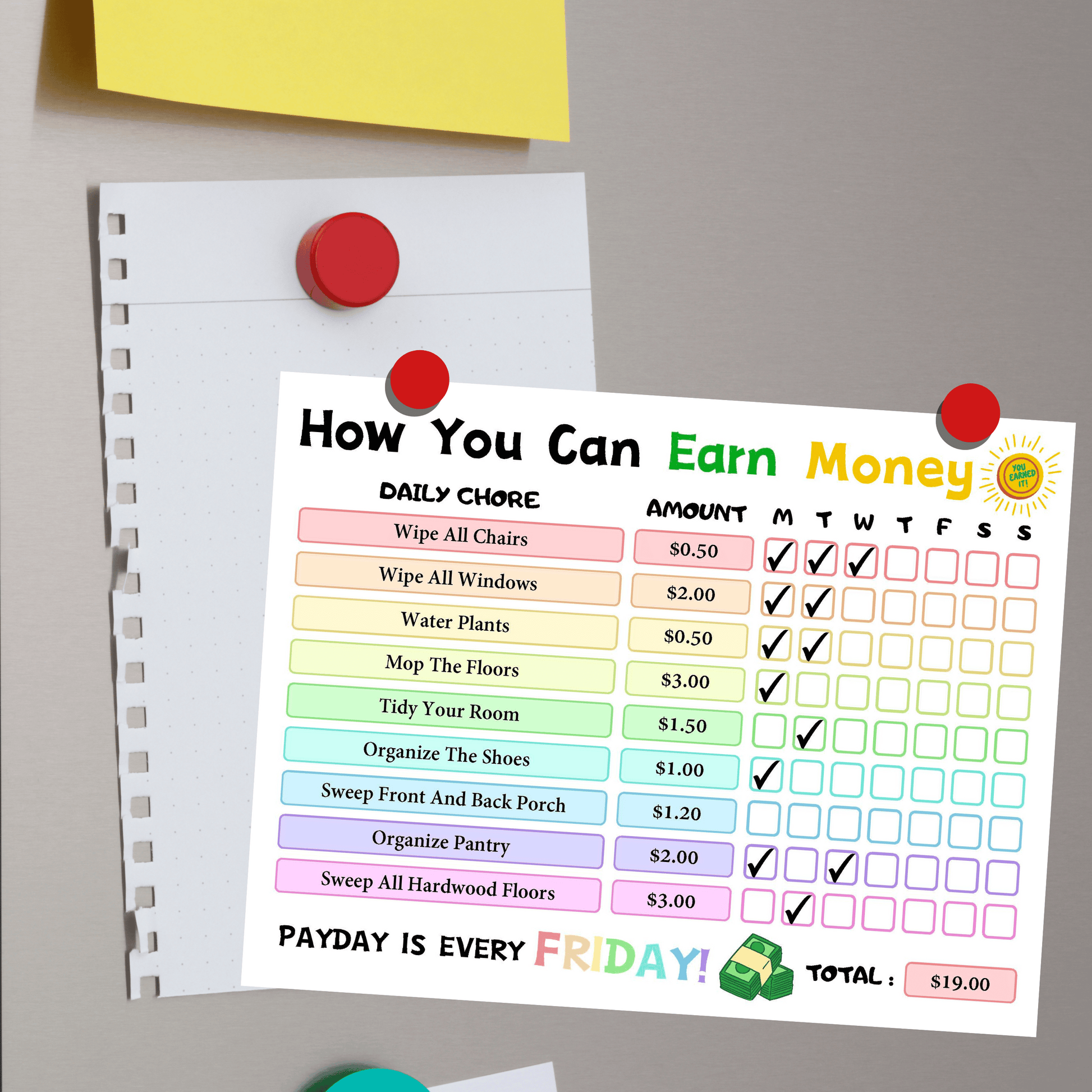 Editable How To Earn Money Chore Chart 5: Rainbow Color Print Out Demo
