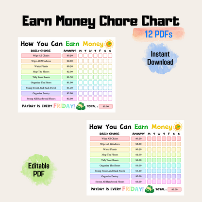 Editable How To Earn Money Chore Chart 5: Rainbow Color