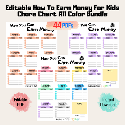 How You Can Earn Money Chart Printable, Weekly Chore Chart For Kids, Editable Responsibility Chart for Kids PDF, Editable Allowance Chart