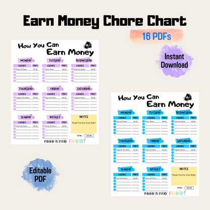 How You Can Earn Money Chart Printable, Weekly Chore Chart For Kids, Editable Responsibility Chart for Kids PDF, Editable Allowance Chart