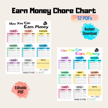 Editable How To Earn Money Chore Chart 6: Rainbow Color