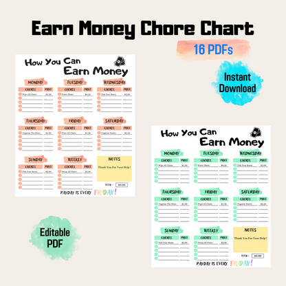 How You Can Earn Money Chart Printable, Weekly Chore Chart For Kids, Editable Responsibility Chart for Kids PDF, Editable Allowance Chart
