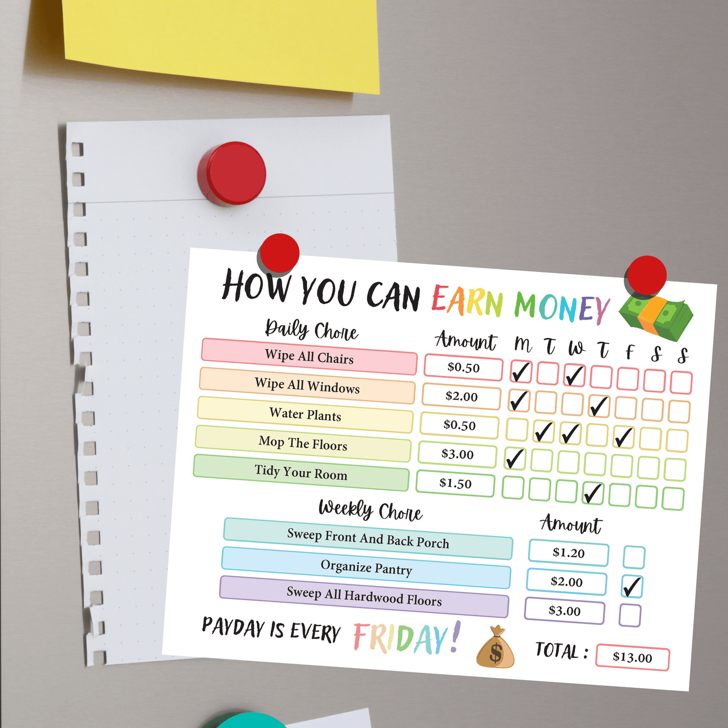 Editable How To Earn Money Chore Chart 7: Rainbow Color Print Out Demo